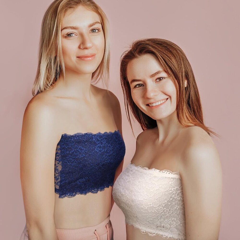 6 Pieces Floral Lace Bandeau Bra Women Girls Seamless Strapless Tube Top - Picture 4 of 6